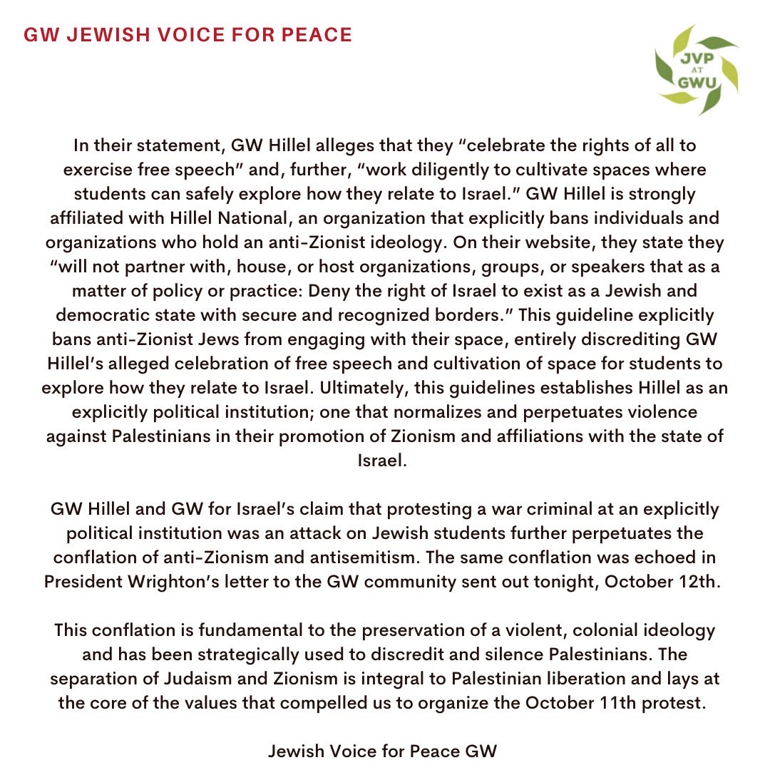 JVP GWU tweet media