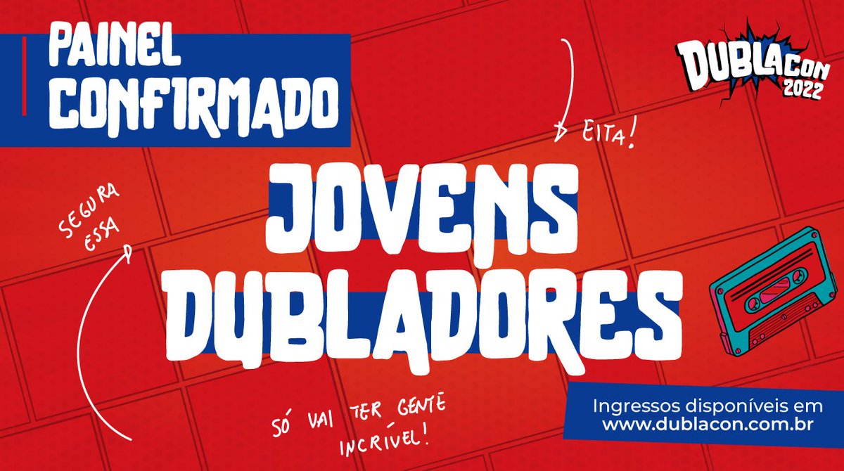 DublaConOficial's tweet photo. A próxima geração de dubladores está ON por aqui e o painel: Jovens Dubladores vai vir com tuuudo na #DublaCon22 🤩 Bora trocar ideia com essa galera? Já corre pra garantir o seu ingresso que vai ter muita gente incrível neste painel. 💗 O link tá na bio! 😉 #DBC22 #DublaCon2022 https://t.co/6FXu2bWcMK