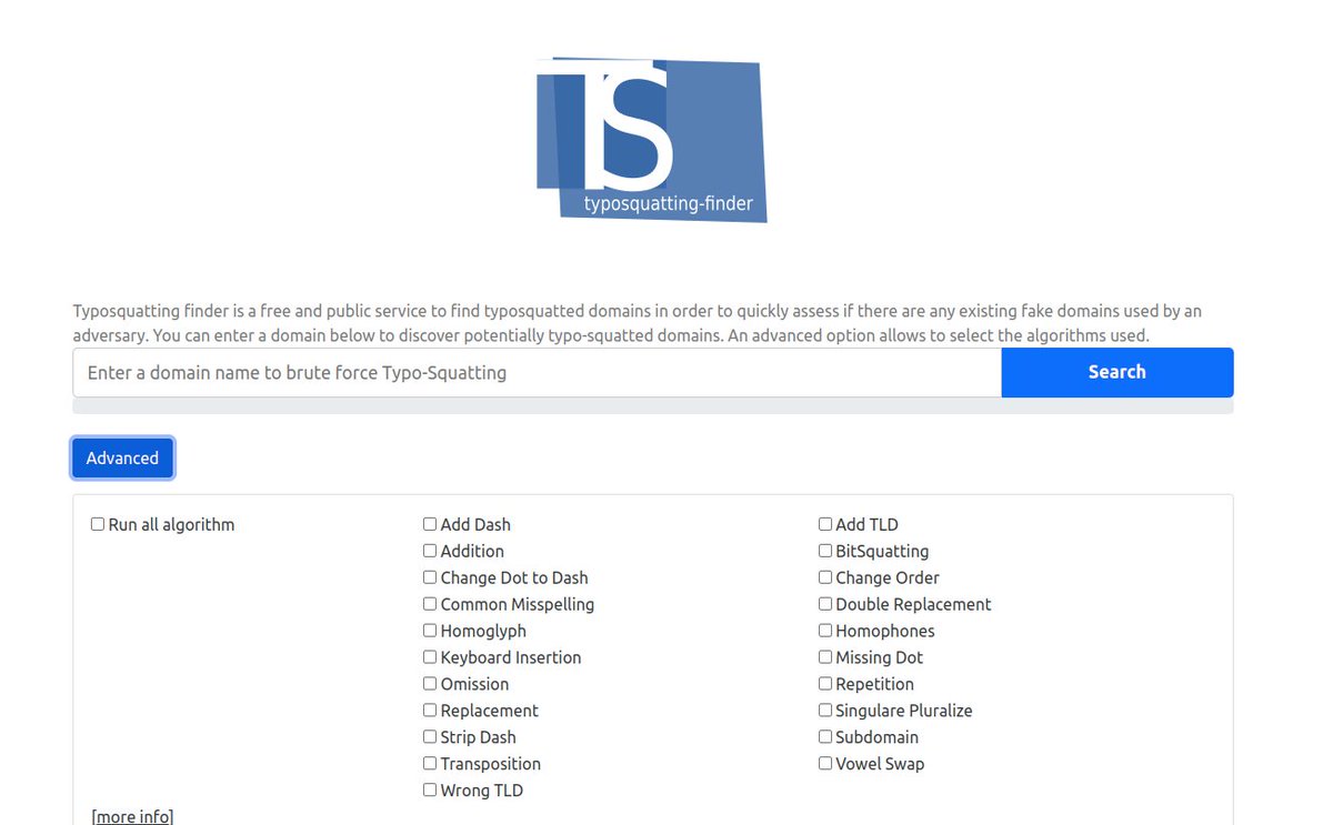 We release a new public service to find potential typo-squatted domains. 

typosquatting-finder.circl.lu relying on our open source <a href="/ail_project/">AIL Project</a> typo-squatting library. You can select among algorithms, find the existing domains and download the results.

#infosec #threatintel
