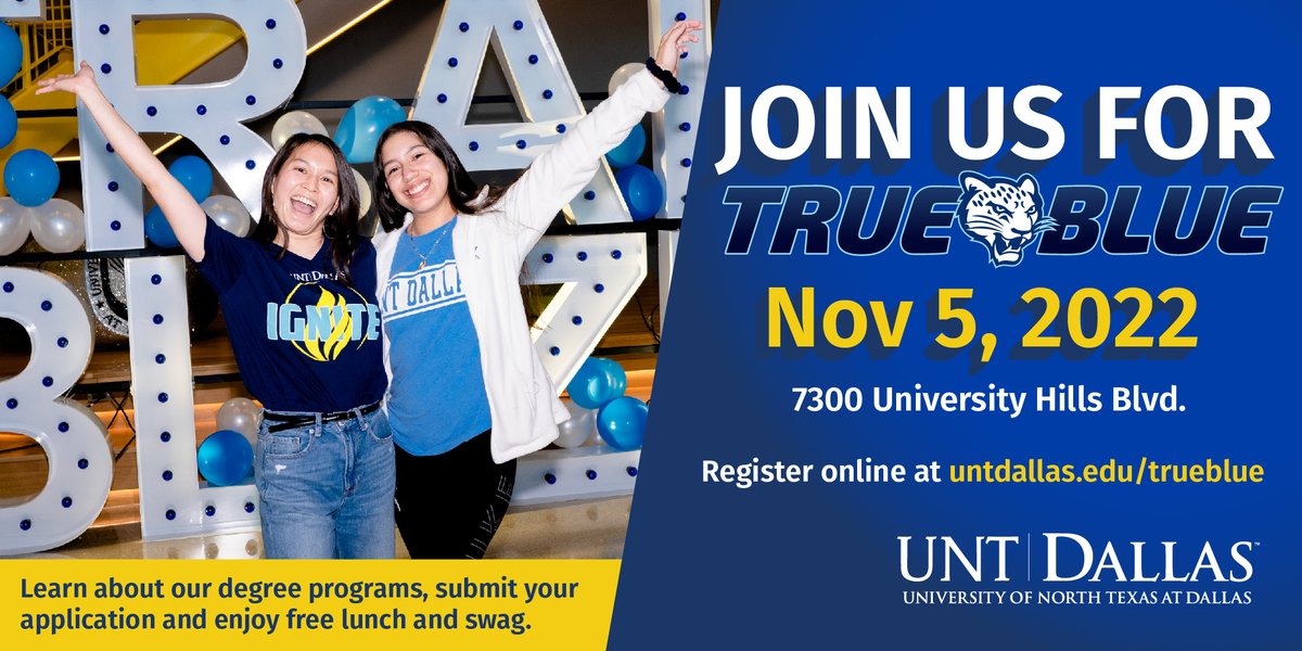 Come join us for True Blue Preview Day! Calling all high school and college students looking forward to attend UNT DALLAS! #untdallas #Trailblazer #Trueblue2022 #BlazeYourTrail