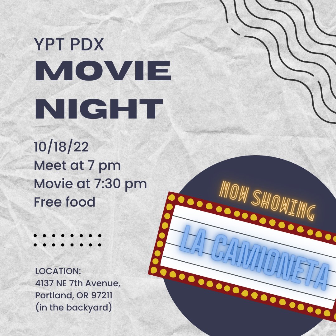 Movie Night (watching La Camioneta: The Journey of One American School Bus)
Address: 4137 NE 7th Avenue (in the backyard)
Portland, OR 97211
Meet at 7 pm
Food from Yaad Style Jamaican Cuisine

Movie description here: amazon.com/Camioneta-Jour…