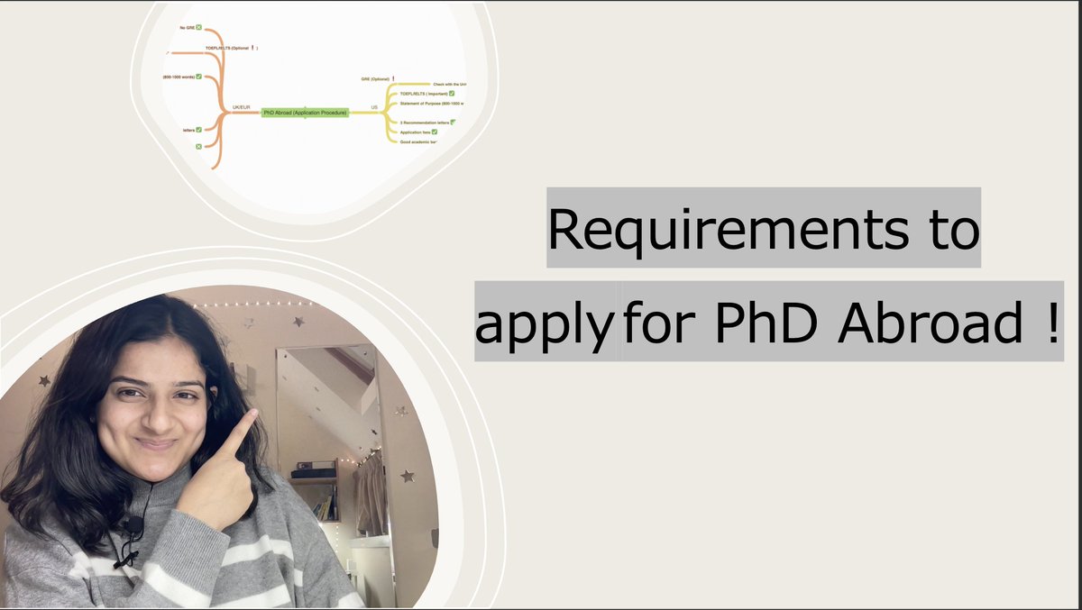 Hi everyone,
This is my new video youtu.be/RI2Mj4PFkFs where I discussed the requirements to apply for a PhD abroad in the form of a mind map to make it interesting!
Please have a look if you are thinking of doing a PhD ! 💁🏼‍♀️😁
#PhD #STEM #phdstudent #phdjourney #phdapplication