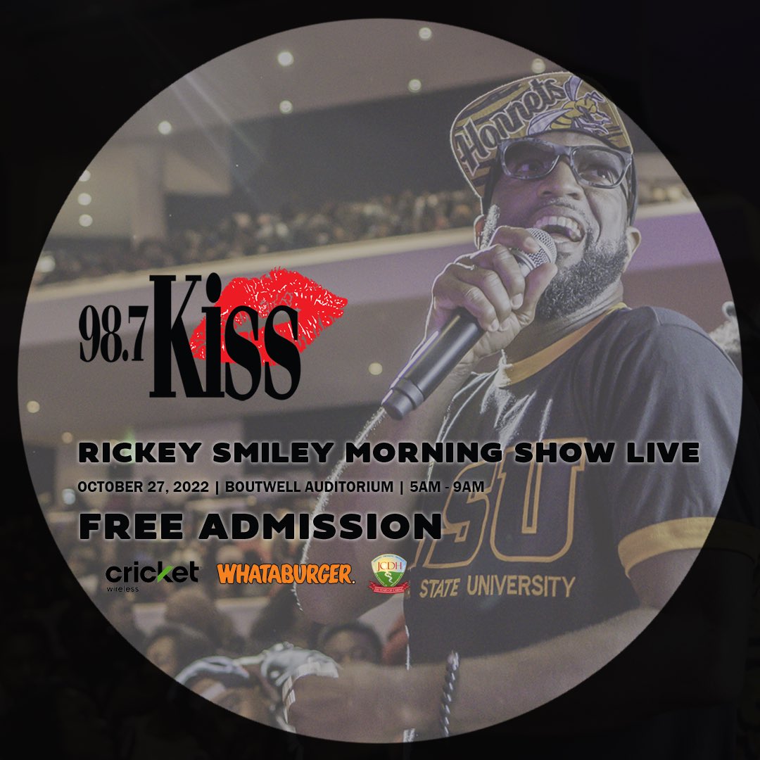 987KissBham's tweet photo. ANNOUNCEMENT 📢
Join us, and the entire @TheRSMS LIVE at the Boutwell Auditorium Thursday, October 27th, from 5-9am. #MagicCityClassic
Free Admission‼️
#987Kiss #RickySmileyMorningShow #RickySmiley https://t.co/Egk1S2dlz8