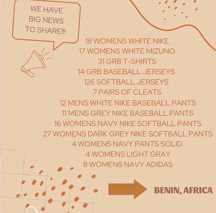 DONATION ANNOUNCEMENT⚠️ 295 pieces of gear being sent to Benin, Africa. A big thank you to our partners and donors North Central University, GRB Rays Baseball, and the Minnesota Twins for providing these funds and gear to be distributed. Stay tuned for more updates!