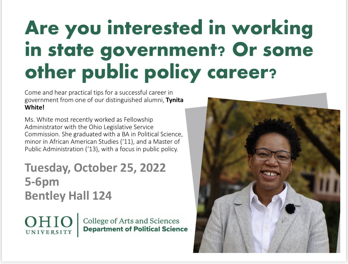 You do not want to miss this professional development/career advice talk with Ms. Tynita White! It will be October 25th from 5-6pm.