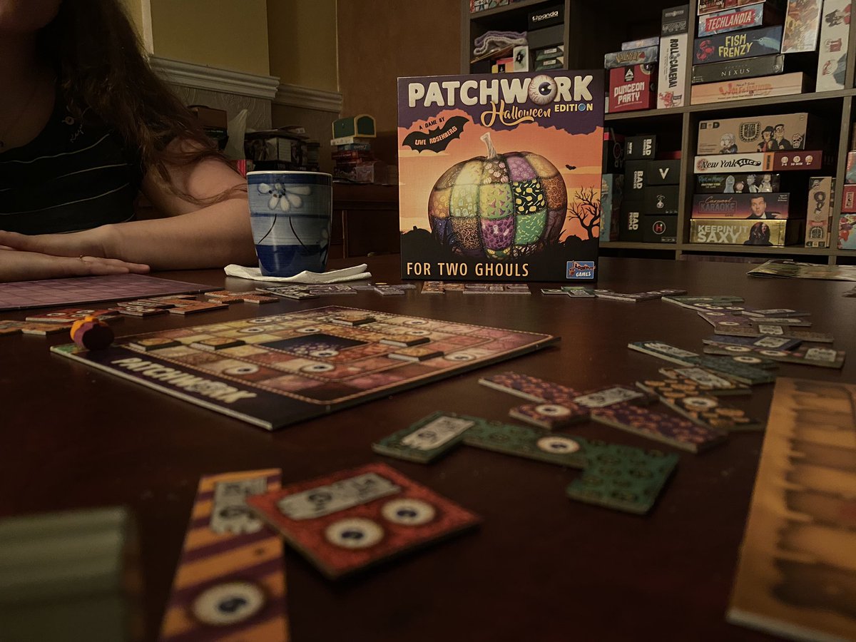 wots_qc's tweet photo. The crew had a lovely spooky evening play patchwork Halloween Edition!
#boardgame #boardgamegeek #tabletopgames #tabletop #gamenight #gaming #boardgaming #boardgameaddict #bgg #playmoregames #bbgcommunity #boardgamegirl #greatgames https://t.co/37uoF7DqCb