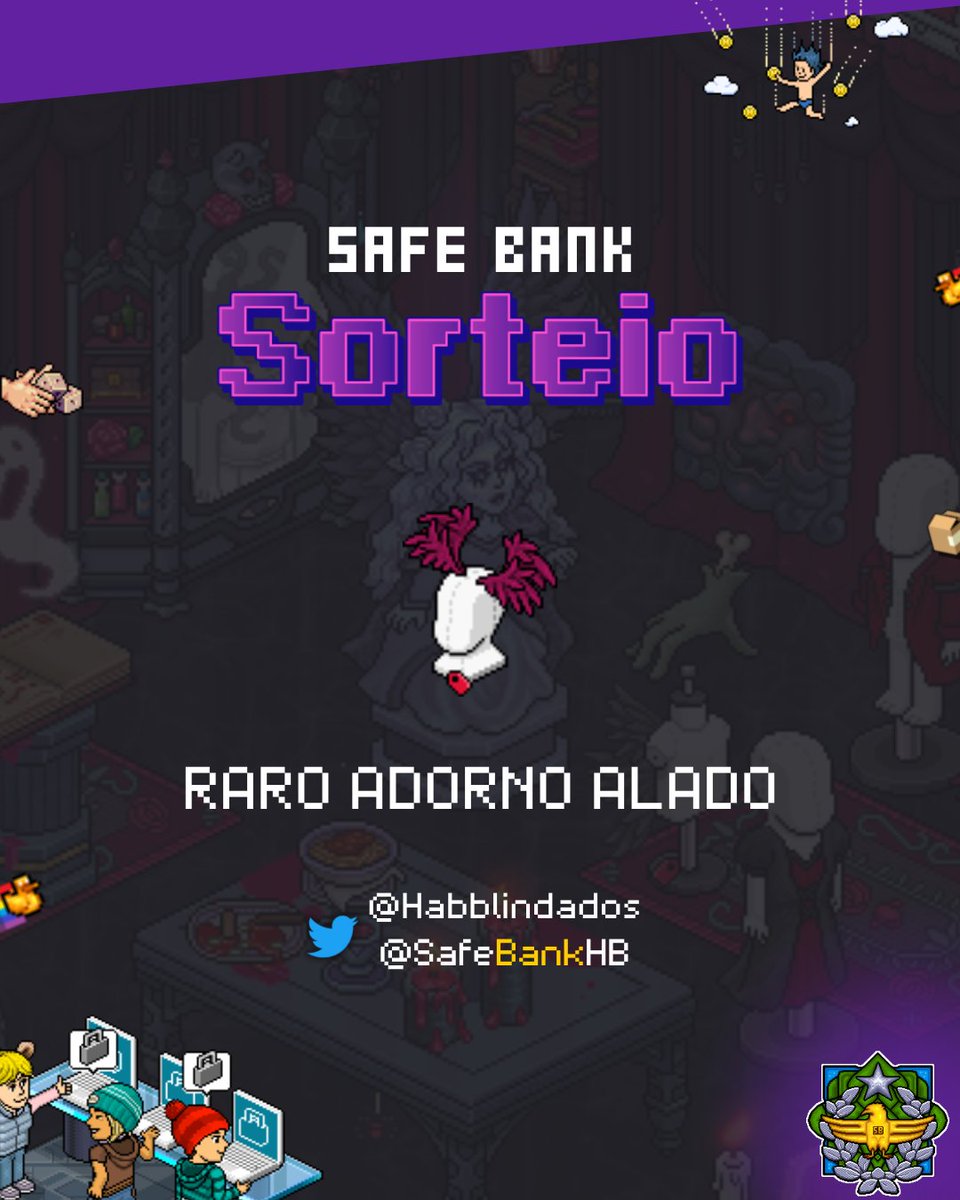 Habblindados's tweet photo. 💥 Sorteio de Um Raro Adorno Alado 💥

📌 Requisitos: 

✅ FAV + RT esse Tweet.
✅Marcar 2 amigo
✅ Seguir os perfil
@Habblindados  &amp; @SafeBankHB

🗓 Resultado: 16/10 às 21:00H (Brasília)
#HabboPTBR #HabboNFT #Habbo #Habboween https://t.co/JJSUoyvJ0I
