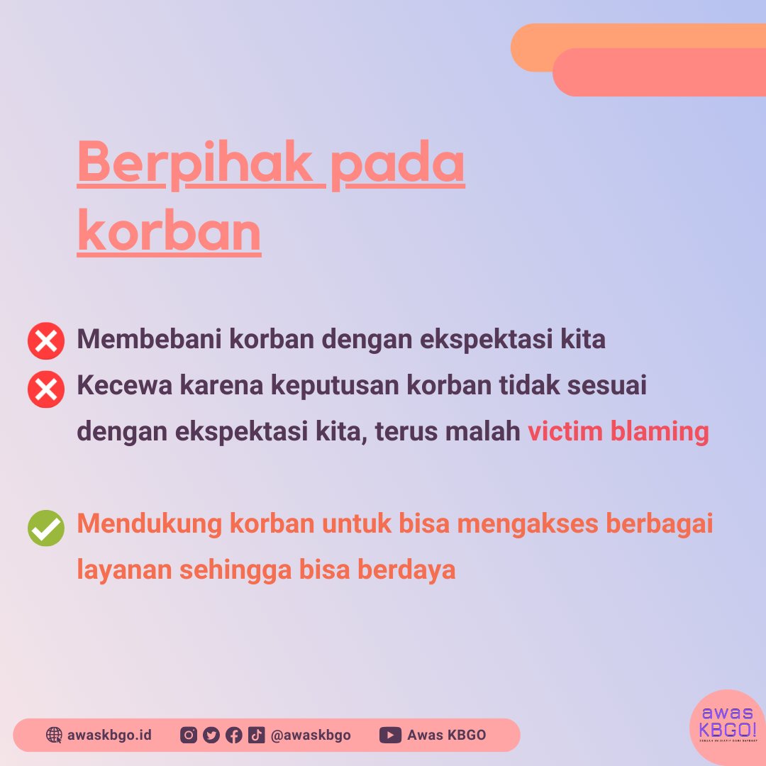 awaskbgo's tweet photo. Keberpihakan pada korban harus tegas dan jelas.

Keberpihakan pada korban adalah mendukung korban hingga ia kembali berdaya.

@safenetvoice https://t.co/w6QzujBci0