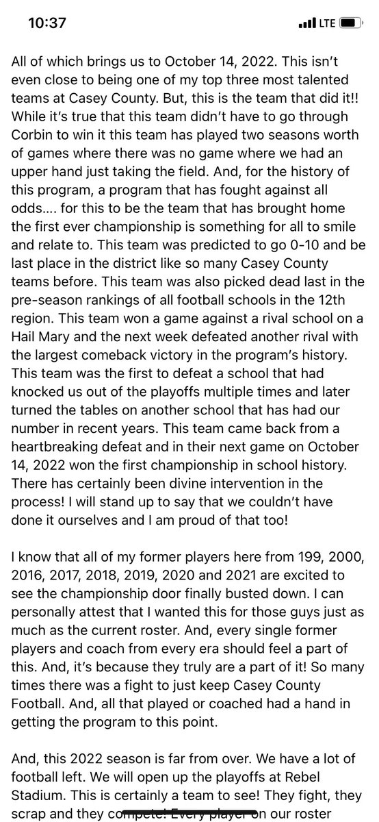 danvillefbcoach's tweet photo. Casey County Football upsets #8 Hart County 34-22 to win our 1st district championship in school history!! Predicted to go 0-10, be last place in district and predicted last in preseason ranking of all 12th region schools. We did it!!! Champions for the 1st time ever!
#GoCaseyGo https://t.co/ngNgHy2RBo
