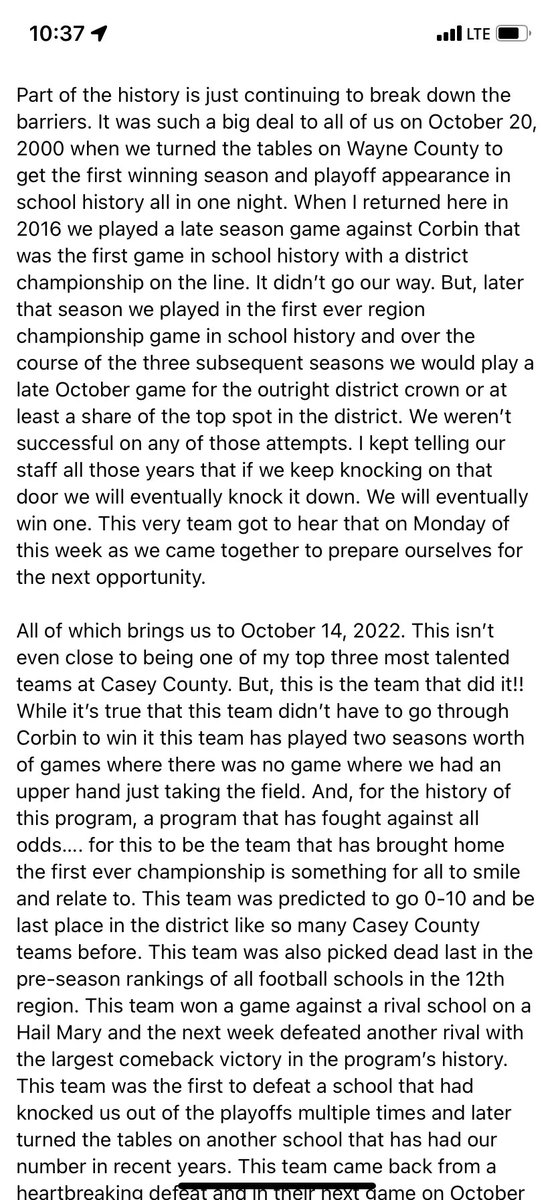 danvillefbcoach's tweet photo. Casey County Football upsets #8 Hart County 34-22 to win our 1st district championship in school history!! Predicted to go 0-10, be last place in district and predicted last in preseason ranking of all 12th region schools. We did it!!! Champions for the 1st time ever!
#GoCaseyGo https://t.co/ngNgHy2RBo