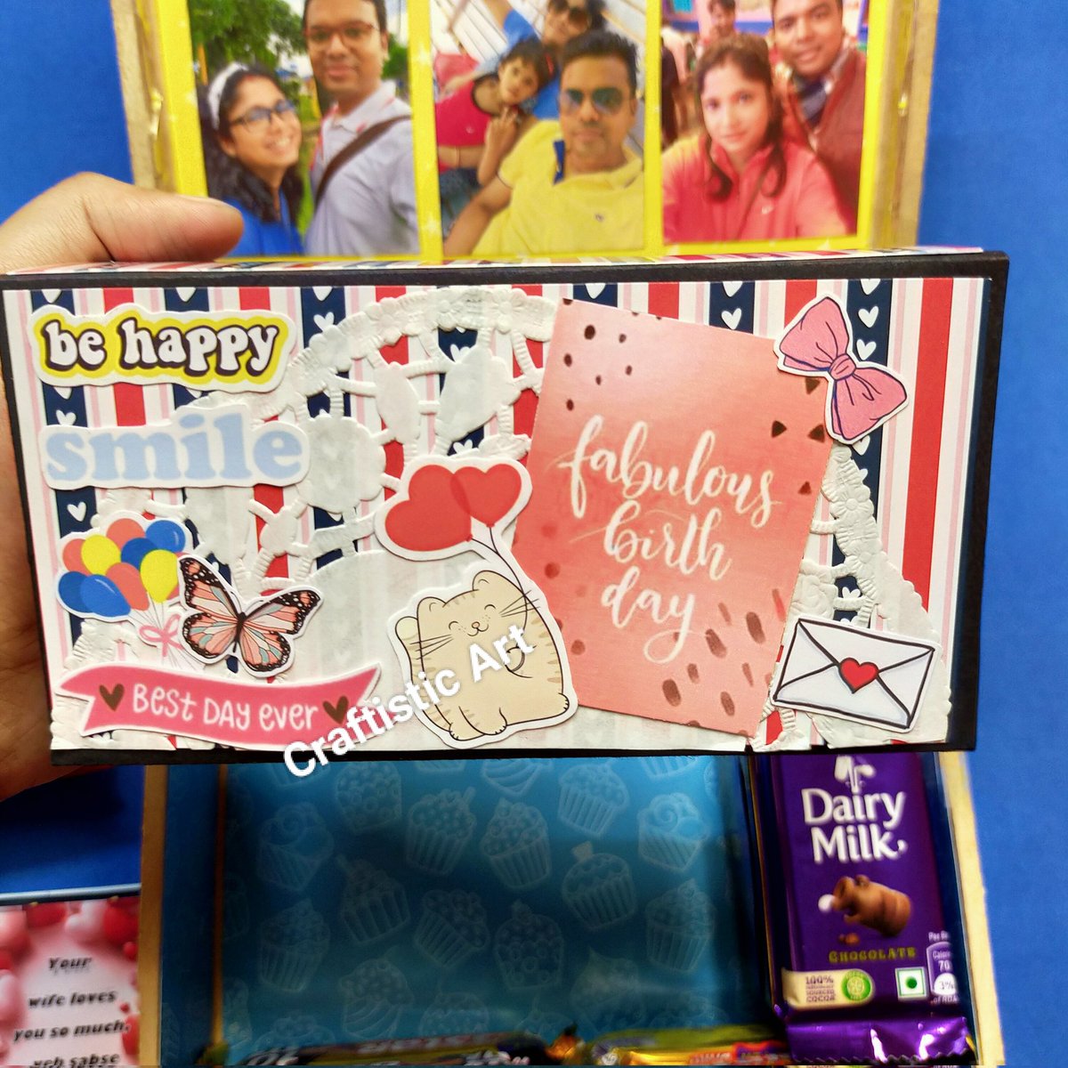 craftisticart's tweet image. Best Birthday Gift For Husband. Holds 60 photo's includes Mini Scrapbook, Pop up cube in a box, Chocolate, Match Box, Message frills, Envelope Card, light. Box size- 8"×8". Customization available. Order before 30 days. Video Link: youtu.be/RvN9CZXlfmI#Cr… #mdfbox #hamperbox #gift