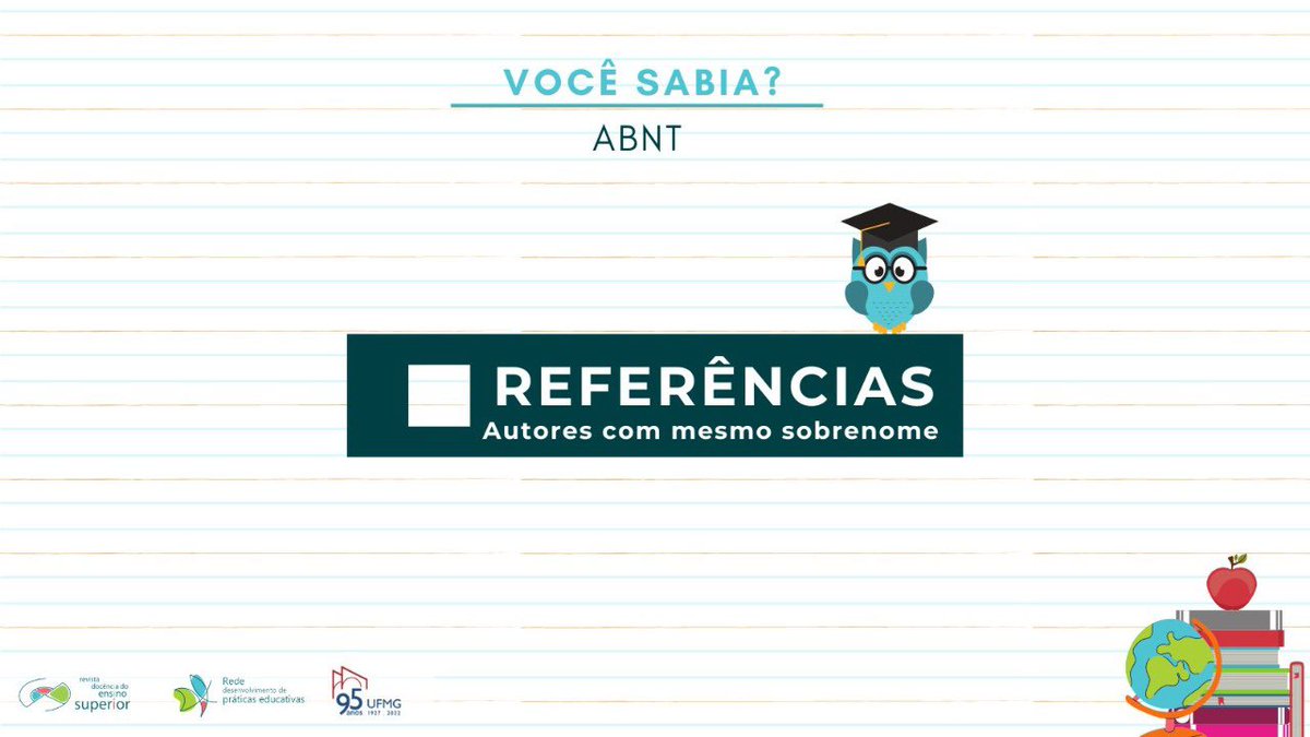 RDES_UFMG's tweet photo. Você sabia como devem ser as referências com autores com mesmo sobrenome? No quadro de hoje iremos conversar sobre isso.

#ensino #educação #RDES #GIZ #UFMG #vocêsabia #abnt #referências https://t.co/MP8tB6iAxM