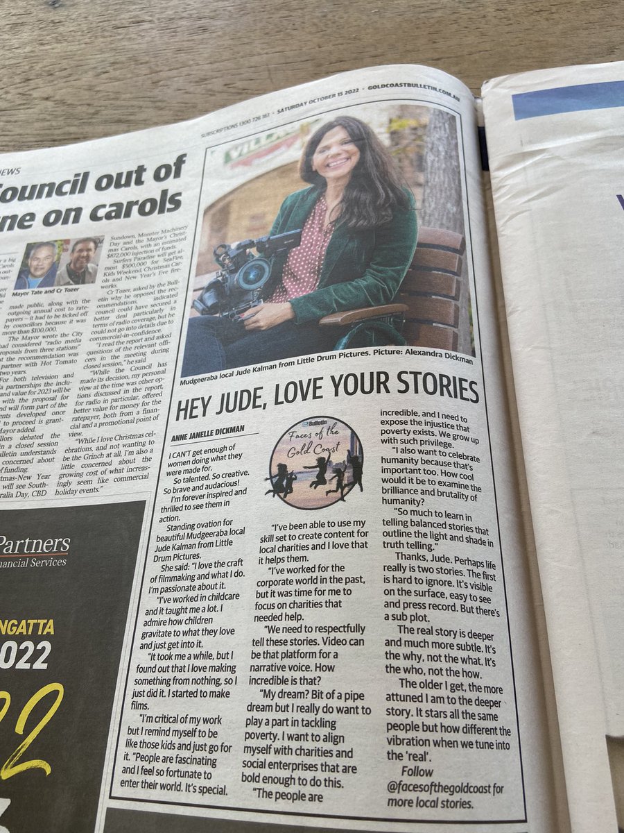 Big thanks to the @GCBulletin & “Faces of the Gold Coast” for the chat this past week in #Mudgeeraba.

Telling someone’s story is such a privilege & so important for our community locally and globally. I love what I do in film & I love to help make a difference.