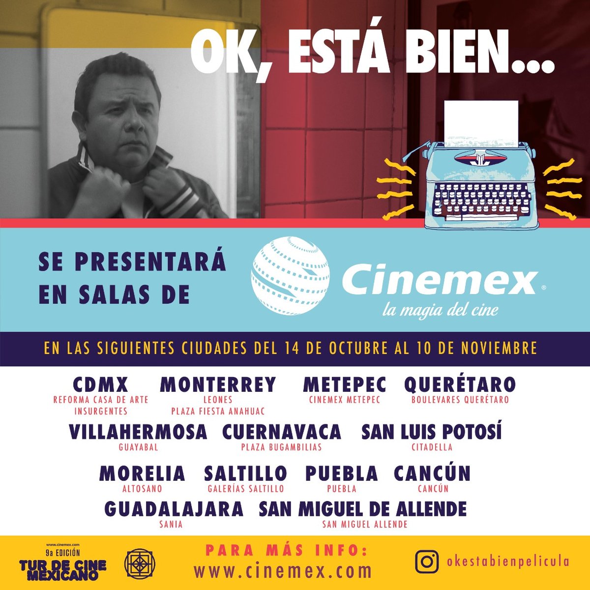 <a href="/OkEstaBien2020/">Ok,Está Bien... Película</a>  forma parte del <a href="/turcinemexicano/">TUR DE CINE MEXICANO</a>  y se estará proyectando en varias ciudades del país en los <a href="/Cinemex/">Cinemex</a>. Vayan y disfruten de la magia del cine🎥😸