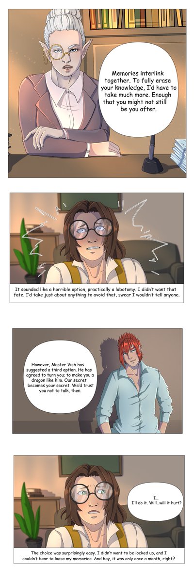 theabnormals19's tweet photo. Chapter 2
Page 16
Artist:@ulyri_ 

Elspeth gets the offer she was not expecting. As a Changed, Elspeth will only be able to become a dragon at full moons. Trueborns, those born as werekin can change when they like, but those who were turned need the extra power of moonlight. https://t.co/iglG8nH2rK