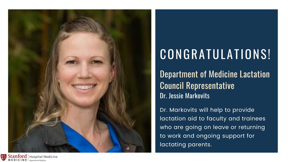 Congratulations @DocMarkovits on her role as @StanfordDeptMed Lactation Council Representative! Check out Stanford Medicine's WellMD/WellPhD website for more lactation resources: stanford.io/3euc7px @Neera_Ahuja