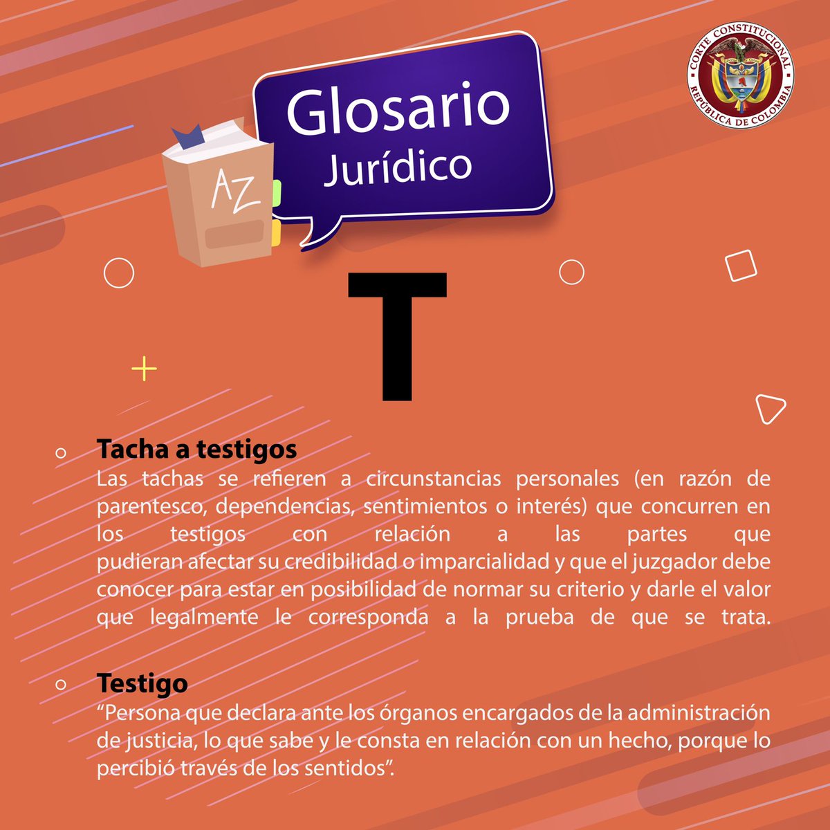 CConstitucional's tweet photo. #GlosarioJurídicoParaLaCiudadanía I Cada semana la ciudadanía conocerá la definición de una serie de conceptos, figuras o expresiones muy utilizadas en el mundo jurídico, con el fin de enriquecer la lectura de las sentencias de la Corte. Letra T. (Parte I) https://t.co/Q0mvSHqMXw