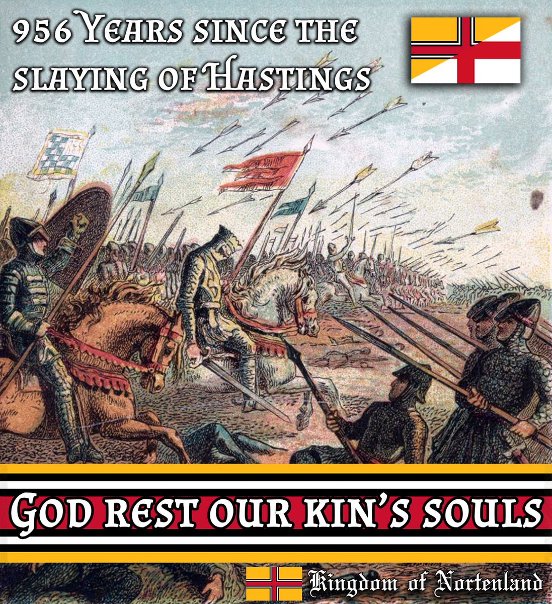 Nortenland's tweet photo. Today on this day 956 years ago our brothers and kin were slayed to ward the English shores from the Norman onslaught.

We worthmind the blood they spilt for their land, tongue, and folk. And we carry their burden to this day.

God rest them.

#Nortenland #Hastings #Micronations https://t.co/czPeZhP5ks
