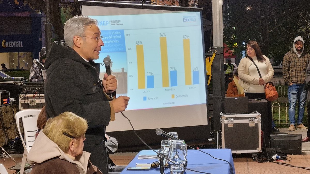 emekavoces's tweet photo. ❗️🇺🇾 #AHORA #PlazaSanFernando En estos momentos expone @RobertSilva1971 sobre la #ReformaEducativa ante la población. También están presentes las gremiales educativas que a manera de protesta por la #Reforma se sentaron en el piso y de espaldas a Silva el la plaza y en silencio. https://t.co/ZBQ3YFrbYh