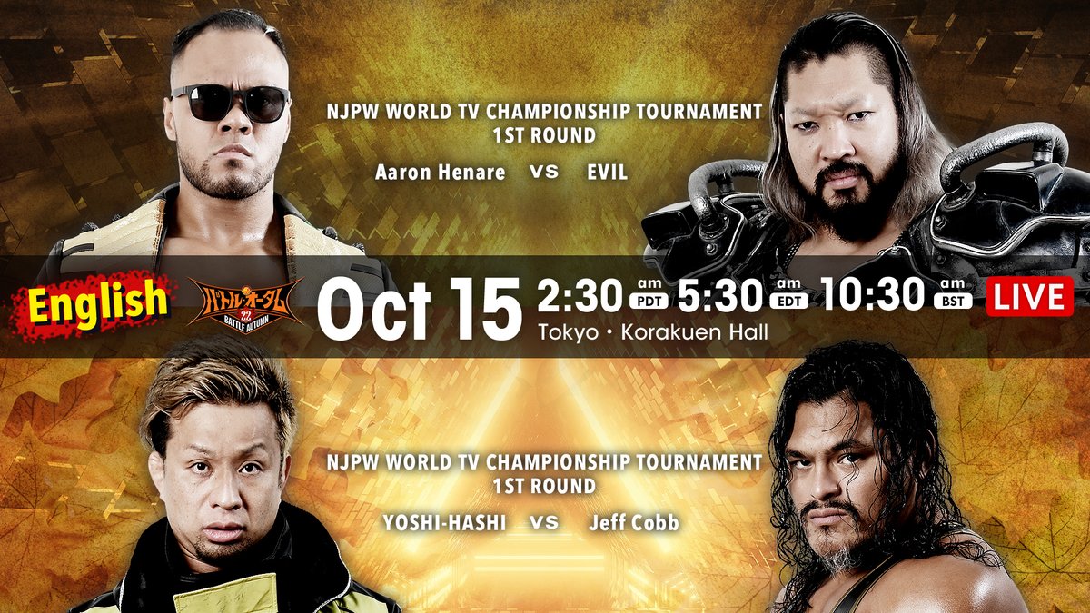 What a start to #njautumn! Battle Autumn '22 continues tomorrow, LIVE IN ENGLISH on New Japan World! Sign Up Now ⇒ njpwworld.com Two more big tournament matches head up the card! #NJPW #njpwworld