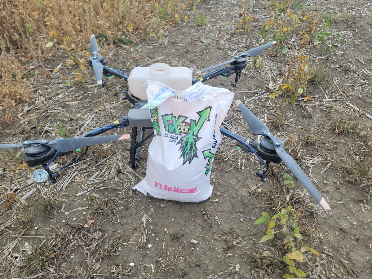 Spreading some nice <a href="/speareseeds/">Speare Seeds</a> today.  It has a coating (not treatment) that has N and inoculant to give it a good boost - another reason to get quality seed! Clover in the fall is a little unconventional, but experiments are always interesting.
