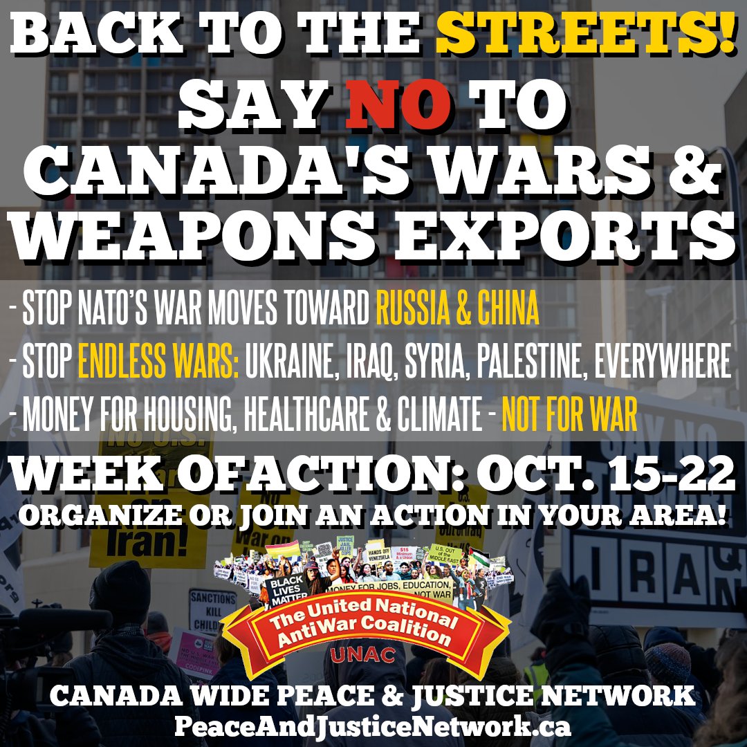 Back to the Streets! Say NO to Canada's Wars and Weapons Exports! Stay tuned for an action organized by Peace Alliance Winnipeg as part of this week-long, Canada-wide campaign for peace!