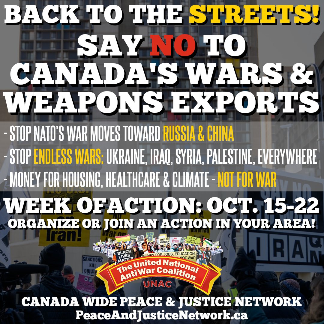 Back to the Streets!

Say NO to Canada's Wars and Weapons Exports! 

Stay tuned for an action organized by Peace Alliance Winnipeg as part of this week-long, Canada-wide campaign for peace!