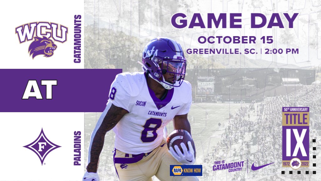 𝙍𝙞𝙨𝙚 𝙖𝙣𝙙 𝙂𝙧𝙞𝙣𝙙 🏈GAMEDAY🏈 @CatamountsFB at Furman 📍Greenville, S.C. | Paladin Stadium ⏰2:00 PM 📺Nexstar | ESPN+ 📻bit.ly/3EpYKB7 📊bit.ly/3T2aZbn #⃣ #CatamountCountry | #SoConFB