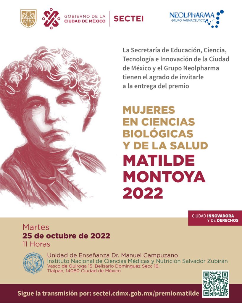 SECTEI_CDMX's tweet photo. Sigue la transmisión de la entrega del Premio Mujeres en Ciencias Biológicas y de la Salud "Matilde Montoya" 2022.

🗓️ 25 de octubre
⌛️ 11:00 h
📌 @incmnszmx
▶️ https://t.co/EiDAhS93te

@GrupoNeolpharma https://t.co/MpbgPMHART