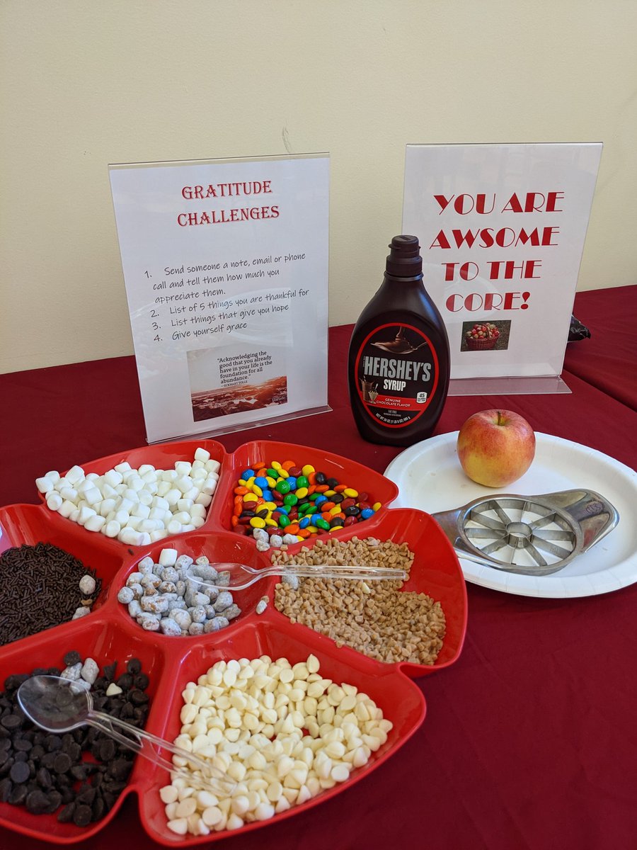 Celebrating Friday with an apple bar and some gratitudes. Big thank you to our orange frog committee. #orangefrog #mountrockengaged