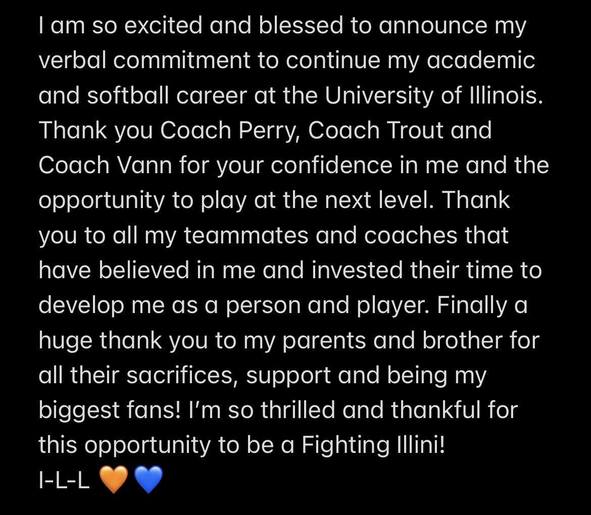ellie_haggard7's tweet photo. B1G Dreams Do Come True! COMMITTED - University of Illinois Softball! I-L-L 🧡💙 
#illini | #HTTO | #famILLy  

@TyraPerry13 @Ltrout07 @Vanntastic8  @m_rodriguezzz_ @rachelhouck @IlliniSB @IllinoisStars @BBCHSsball @JenGrim_20 @ExtraInningSB @IHartFastpitch @Los_Stuff @TDJsports https://t.co/UJ6vk9k2st
