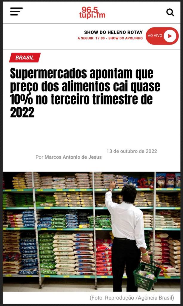 Parlamentares do PT votaram contra a redução de ICMS dos combustíveis que hoje barateiam o preço dos alimentos. 

E graças ao agronegócio que não parou durante a pandemia mesmo massacrado pela esquerda, os alimentos ganham notória queda de preço nas prateleiras do mercado