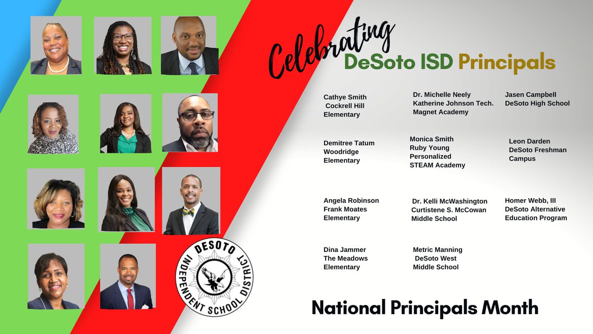 desotoisdeagles's tweet photo. DeSoto Independent School District, the National Association of Secondary School Principals (NASSP), and the National Association of Elementary School Principals (NAESP) are proud to celebrate National Principals Month! Thank you, principals! Read More: https://t.co/knWQAz5NTl https://t.co/gP9OqDTS0i