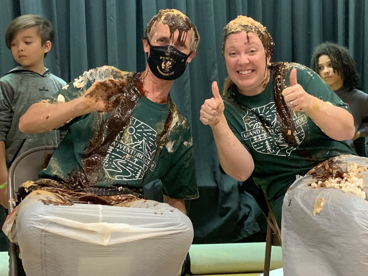 Today our Principal, Mrs. Miller and Assistant Principal, Mr. Cordts were turned into HUMAN S’MORES to celebrate making their halfway goal for Boosterthon! It was #AACPSAwesome!