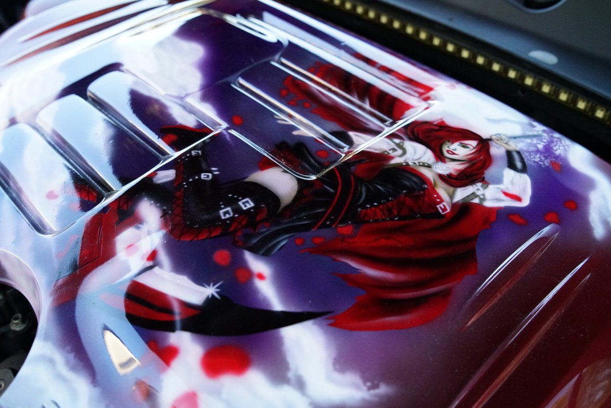Rogue_charger's tweet photo. It's definitely been a struggle for sure trying to do a Ruby Rose theme build from RWBY. Heres some details under the hood.
#RWBY #roosterteeth #RubyRose #crescentrose #DodgeCharger #dodge #charger #themebuild #airbrush #billettechnology https://t.co/yVULM02iSu