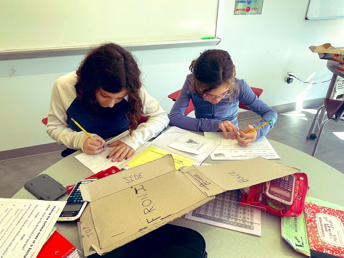 Falconet75's tweet photo. These math Wizards explored surface area by deconstructing boxes to determine the amount of cardboard used to make the box.  @NSMSliteracy6 @RyanWOHara https://t.co/b0IZZGOC8y