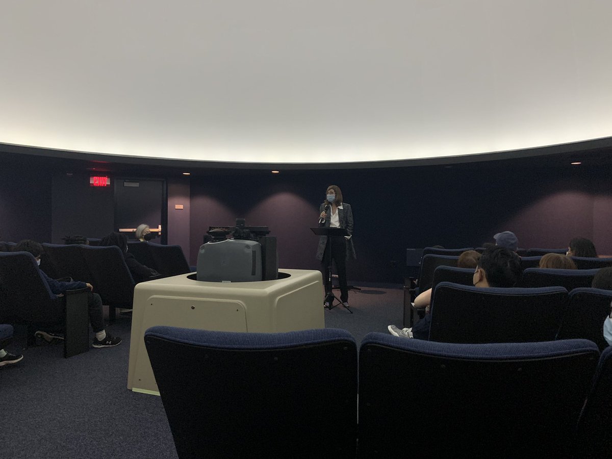 We welcome <a href="/PresidentNiemi/">Nancy Niemi</a> to her first #MassSTEMWeek as President of @FramingahmU! Here she addressess visitors in the Planetarium as part of the <a href="/McAuliffeCenter/">McAuliffe Center</a>'s Open House.