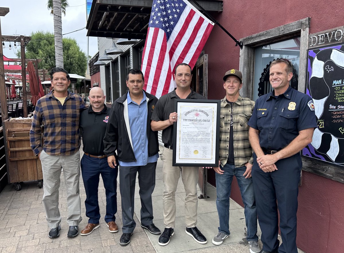 team10th's tweet photo. Your DVP @Drgilmandc is staying busy in #Team10th. DVP Gilman was in Encinitas, CA, today, delivering another charter. The DVP was joined by @CAFirefighters & @UGFF4005 to present our newest charter to Encinitas Battalion Chiefs L5376. Welcome to Team 10th! #NoLocalLeftBehind https://t.co/TupeowlxsY