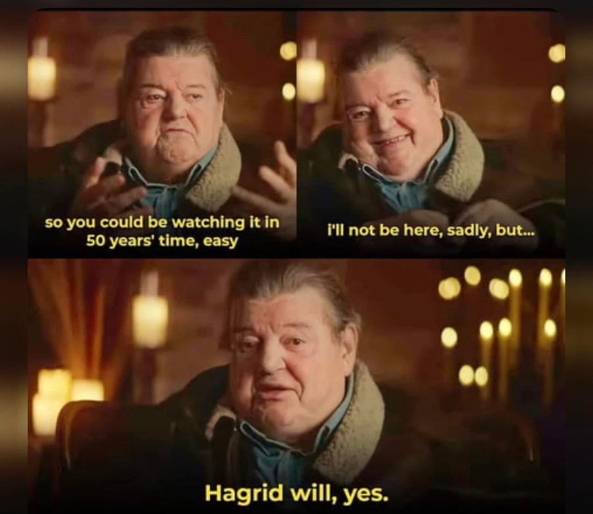 CopThese's tweet photo. I was a grown ass adult when Harry Potter debuted, but somehow #Hagrid still ended up feeling like part of my childhood. The role was just that transcendent, and no one else could have pulled it off.
#RIPRobbieColtraine https://t.co/I8ndgk2io1