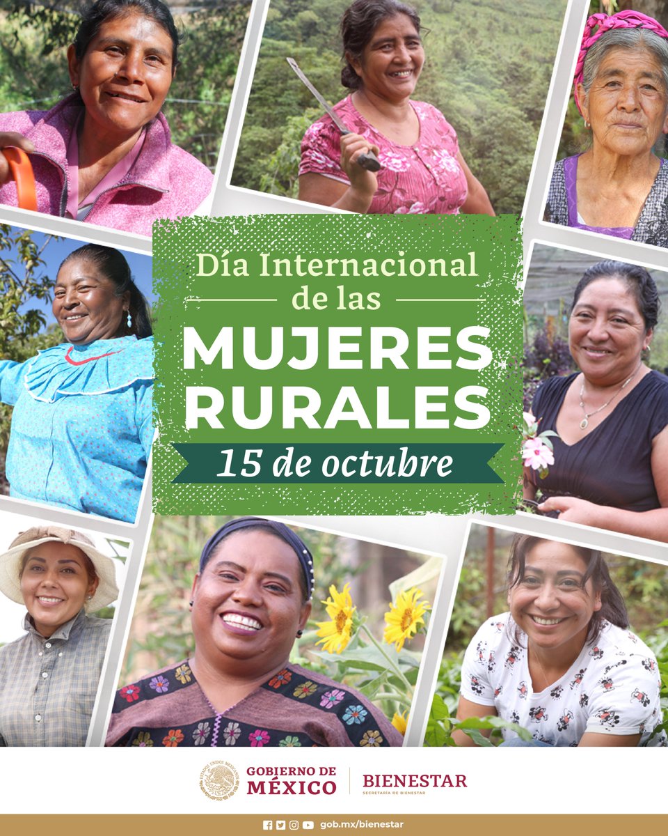 bienestarmx's tweet photo. En el Día Internacional de las #MujeresRurales refrendamos nuestro compromiso de empoderarlas, a través de más y mejores oportunidades; por ello, su participación en #SembrandoVida es fundamental en la lucha contra la pobreza y desigualdad. 👩🏾‍🌾💚

#ConstruyendoBienestar https://t.co/DduDYKTOgh