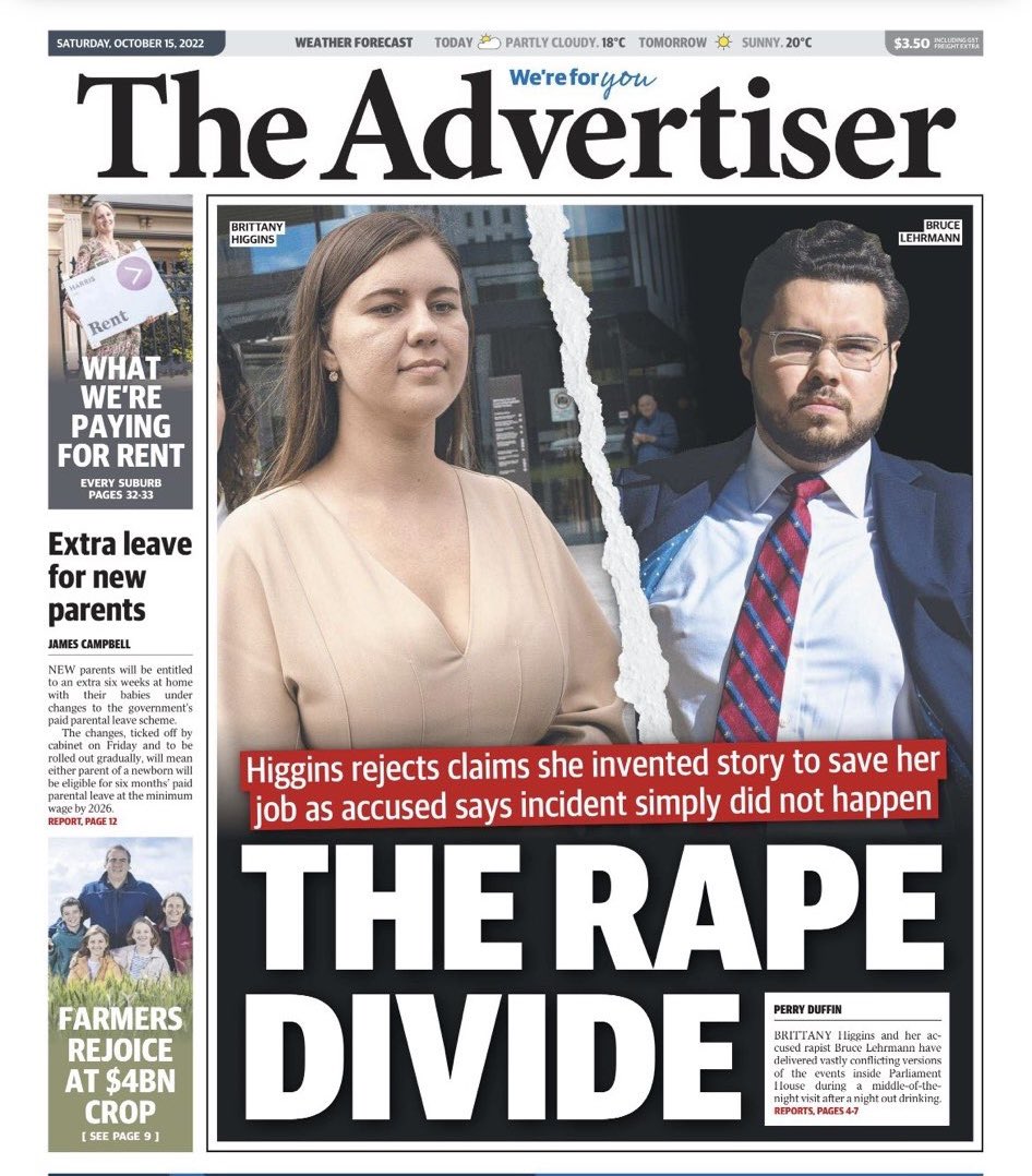Seriously <a href="/theTiser/">The Advertiser</a> this is a disgraceful front page. Rape isn’t a joking matter for stupid puns and pathetic headlines. Do better.