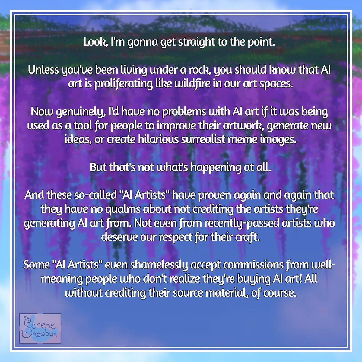 serene_snowbun's tweet photo. I posted this on Instagram earlier, but I think it's too important to not share on here too. 1/2

#AIart #AIartists #arttwt #arttutorial #artreference #watermark https://t.co/grLvLxOksz