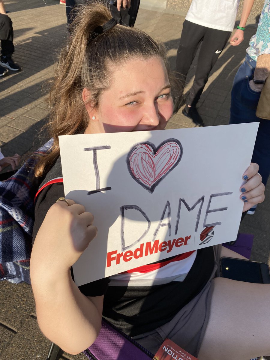 Just waiting for Fan Fest to open! Cayla thinks she’s gonna meet (and possibly propose) to <a href="/Dame_Lillard/">Damian Lillard</a>. <a href="/trailblazers/">Portland Trail Blazers</a>