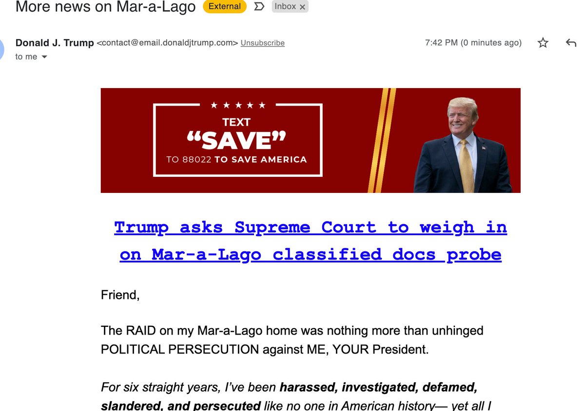 charlie_savage's tweet photo. Is whoever is running Trump's ceaseless spam come-ons for money unaware that the Supreme Court already denied this request yesterday? https://t.co/890a1hmex3