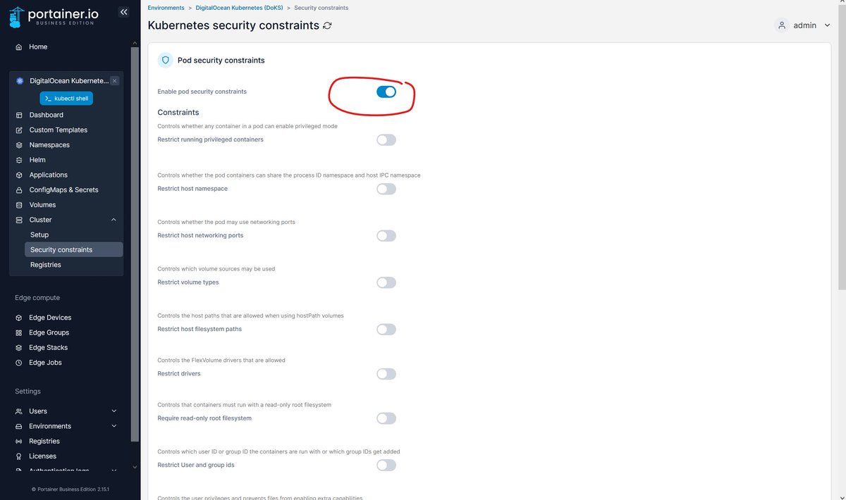 portainerio's tweet photo. Did you know... with the flick of a switch inside Portainer, you can install and configure Open Policy Agent Gatekeeper with Pod Security Policies. Security enabled in seconds... #shouldntbehard #Kubernetes https://t.co/bCneLryBzG