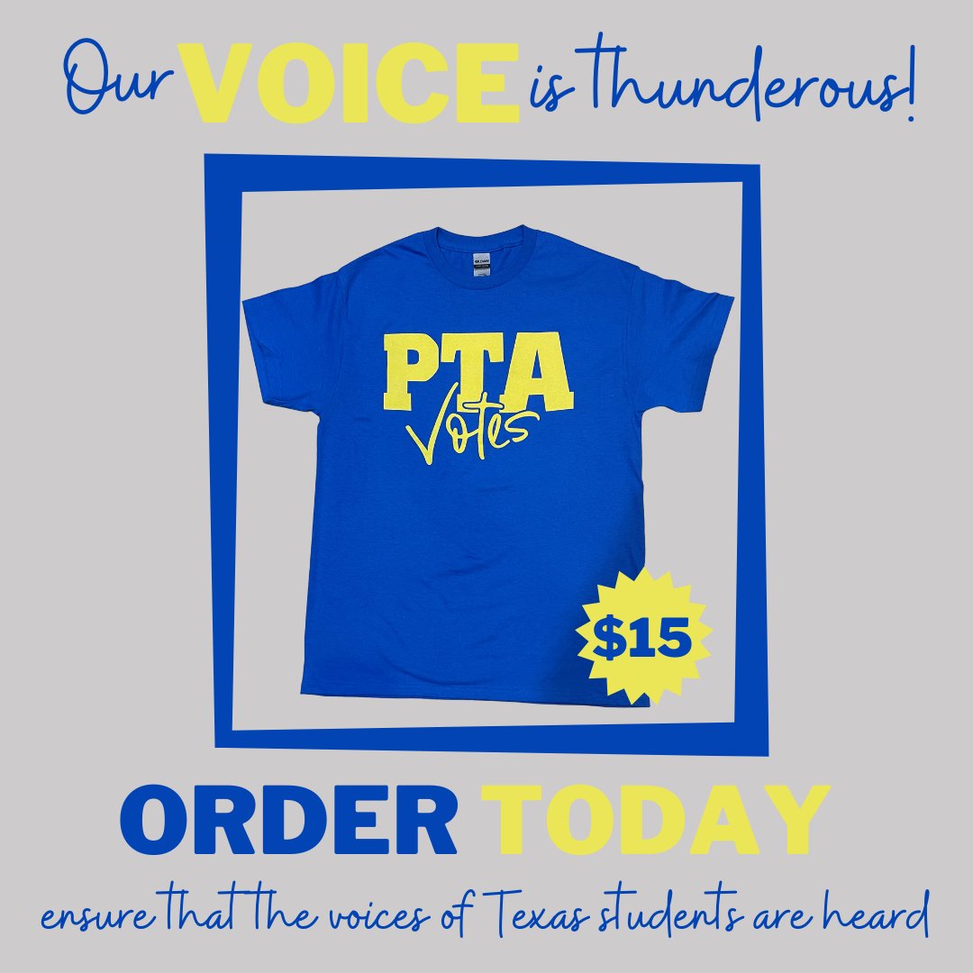 It is important that we encourage our communities to let their voice be heard by voting in the November 2022 elections. Order your PTA Votes shirt today for just $15. We will close out orders on Friday, October 21st. 
Shirt Order: …ander-isd-council-of-ptas.square.site/s/shop