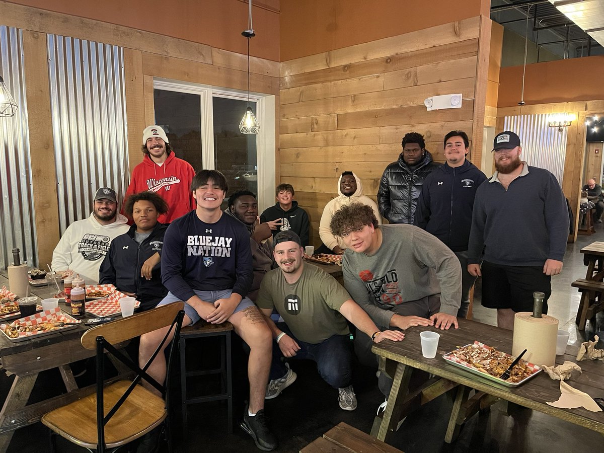 CoachShiffman's tweet photo. Great meal at @firewaterbbq with the boys and QB1 #RollJays #FAFO #RockFight #OLineOhYeah https://t.co/a9H9tOEkef