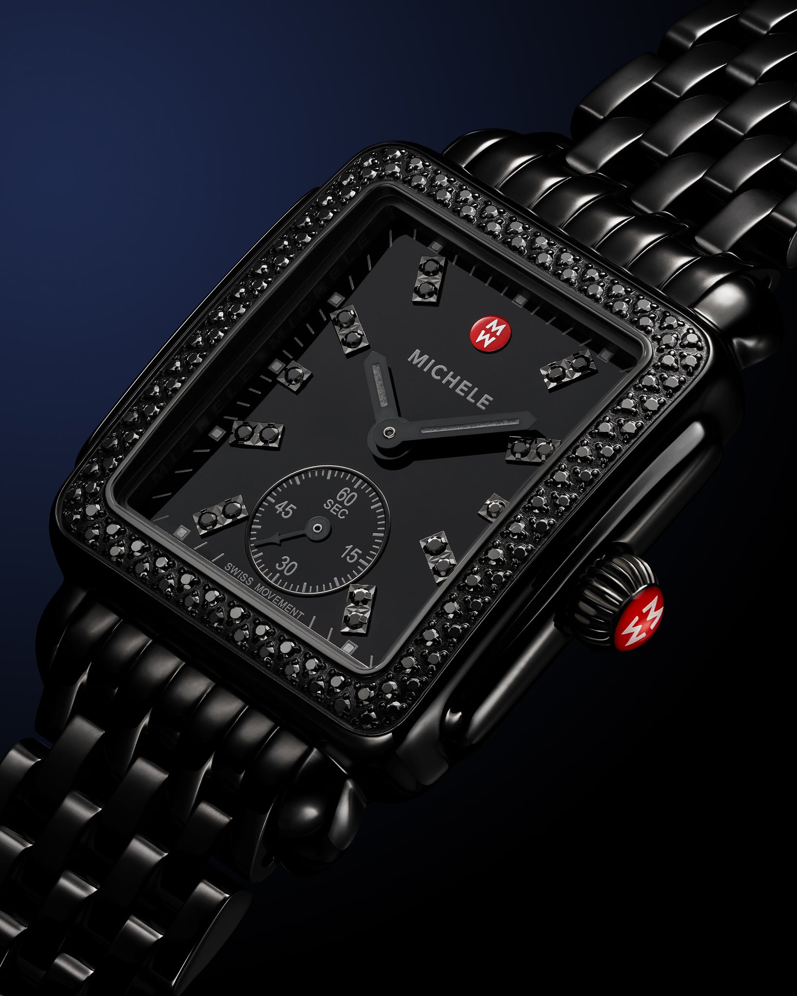 Michele black store diamond watch