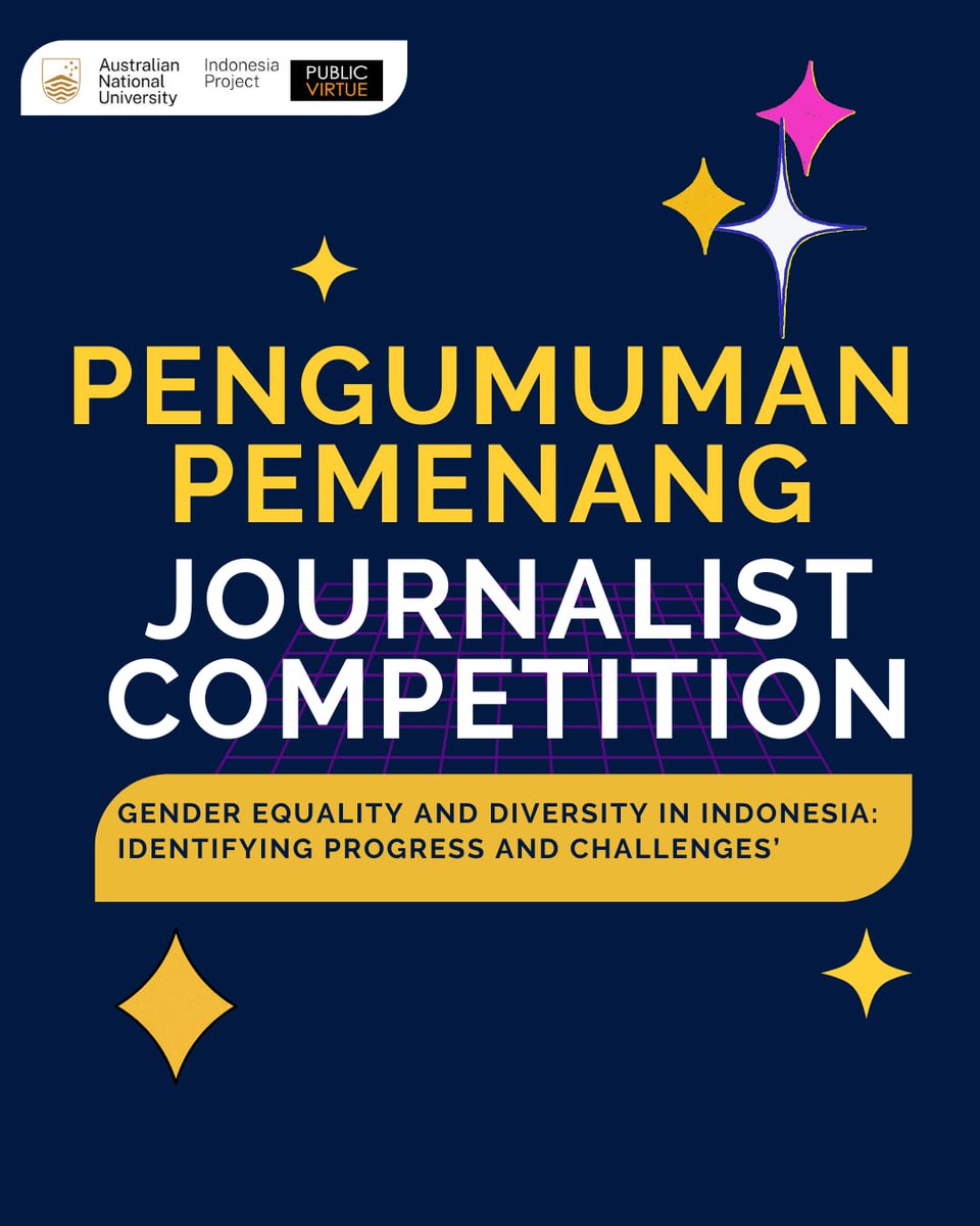 ANUIndonesia's tweet photo. We have winners!
We received more than 50 entries for the competition. Thank you to all who've written about this very important issue & submitted your entry. We hope the discussion around gender equality and diversity in Indonesia will continue beyond #Update39. https://t.co/adEdlJYvbH