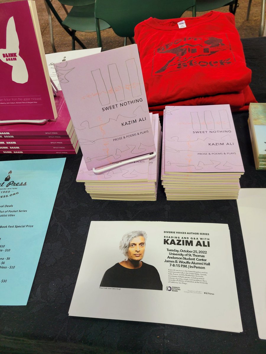 SpoutPress's tweet photo. Stop by and see us tomorrow @RainTaxiReview #TCBF, table 709 and grab a copy of our brand new book, Sweet Nothing by @KazimAliPoet https://t.co/n78QVfrLys